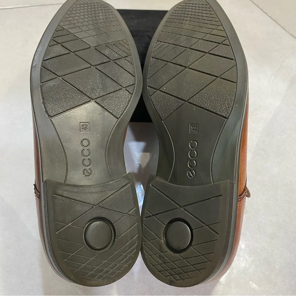 ECCO Cognac Leather Derby Dress Shoes EU 43 US 9–9.5 Comfort Plain Toe